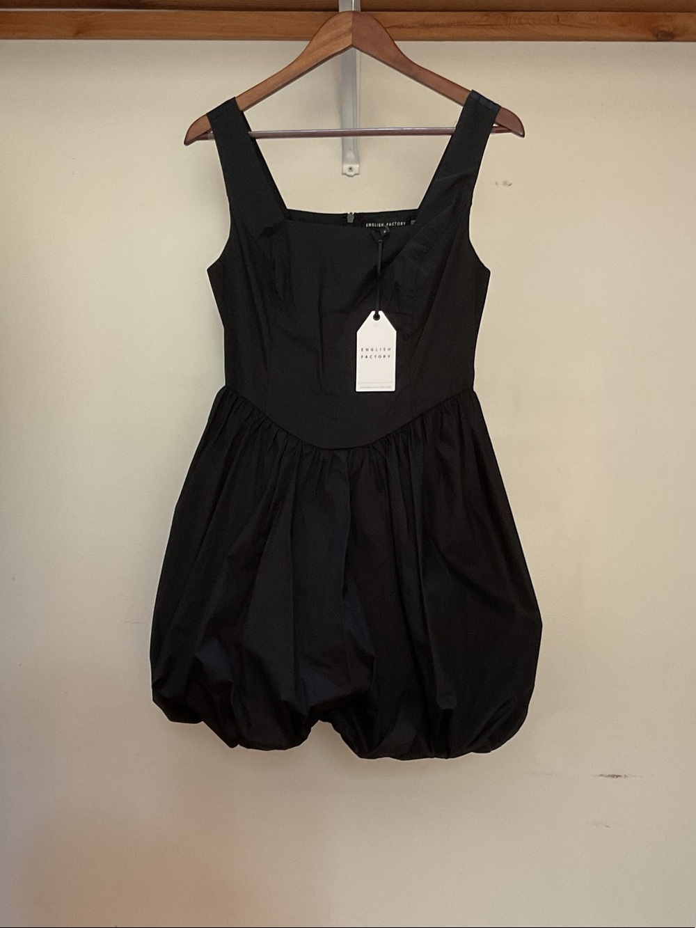 English Factory Black Sleeveless Bubble Hem Mini Dress